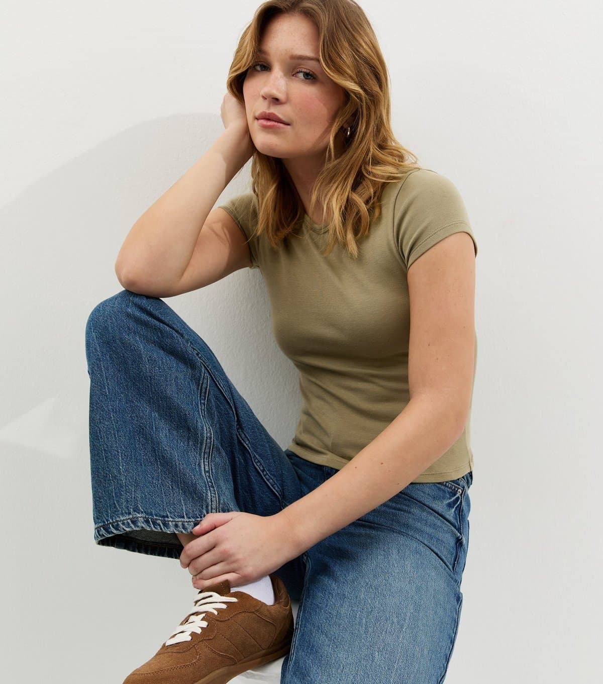 New Look Women's Light Khaki Baby Tee T-Shirt New Look