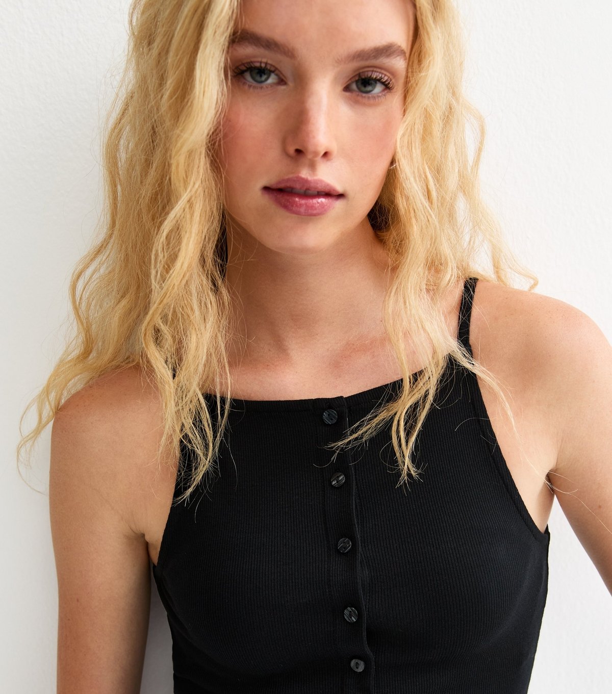 New Look Women's Black Ribbed Jersey Button Through Cami Top New Look - 2