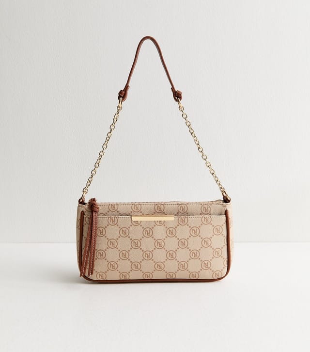 New Look Brown Faux Leather Monogram Shoulder Bag Vegan New Look - 2