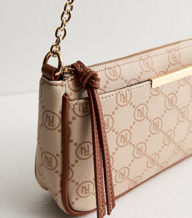 New Look Brown Faux Leather Monogram Shoulder Bag Vegan New Look - 3