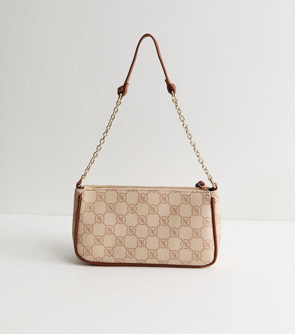 New Look Brown Faux Leather Monogram Shoulder Bag Vegan New Look - 4