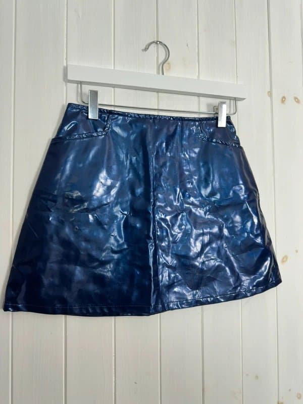 New Look vintage 90s new look blue wet look pvc latex a-line vibrant mini skirt