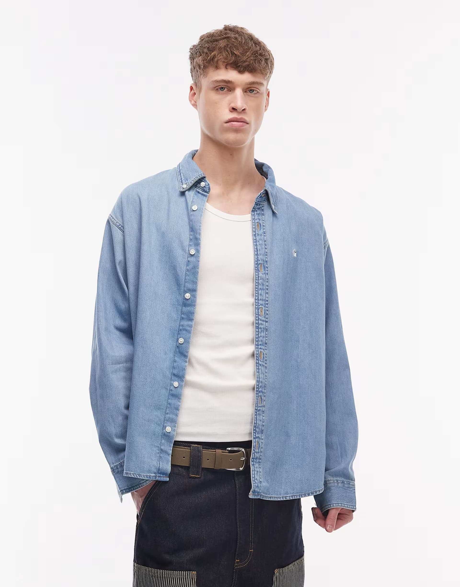ASOS Carhartt WIP lucas long sleeve denim shirt in mid wash