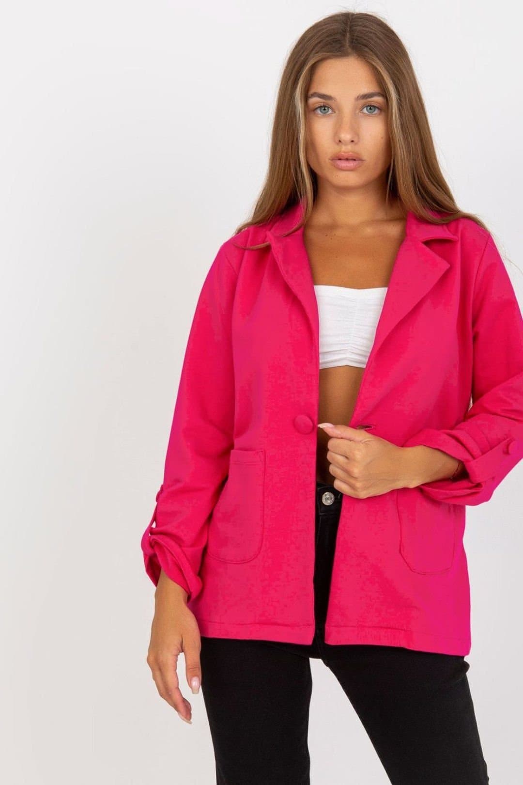 Love Lace Love Lace Pink Button Closure Sweat Jacket with Fold-Up Sleeves
