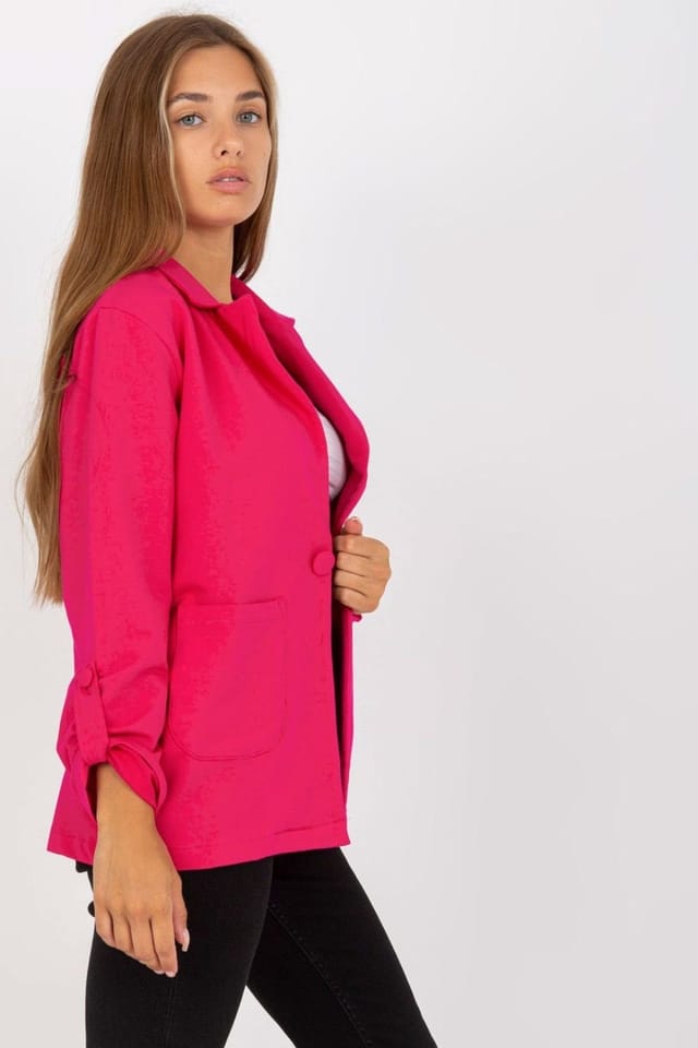 Love Lace Love Lace Women's Button Closure Sweat Jacket with Fold Up Sleeves in Pink - 2