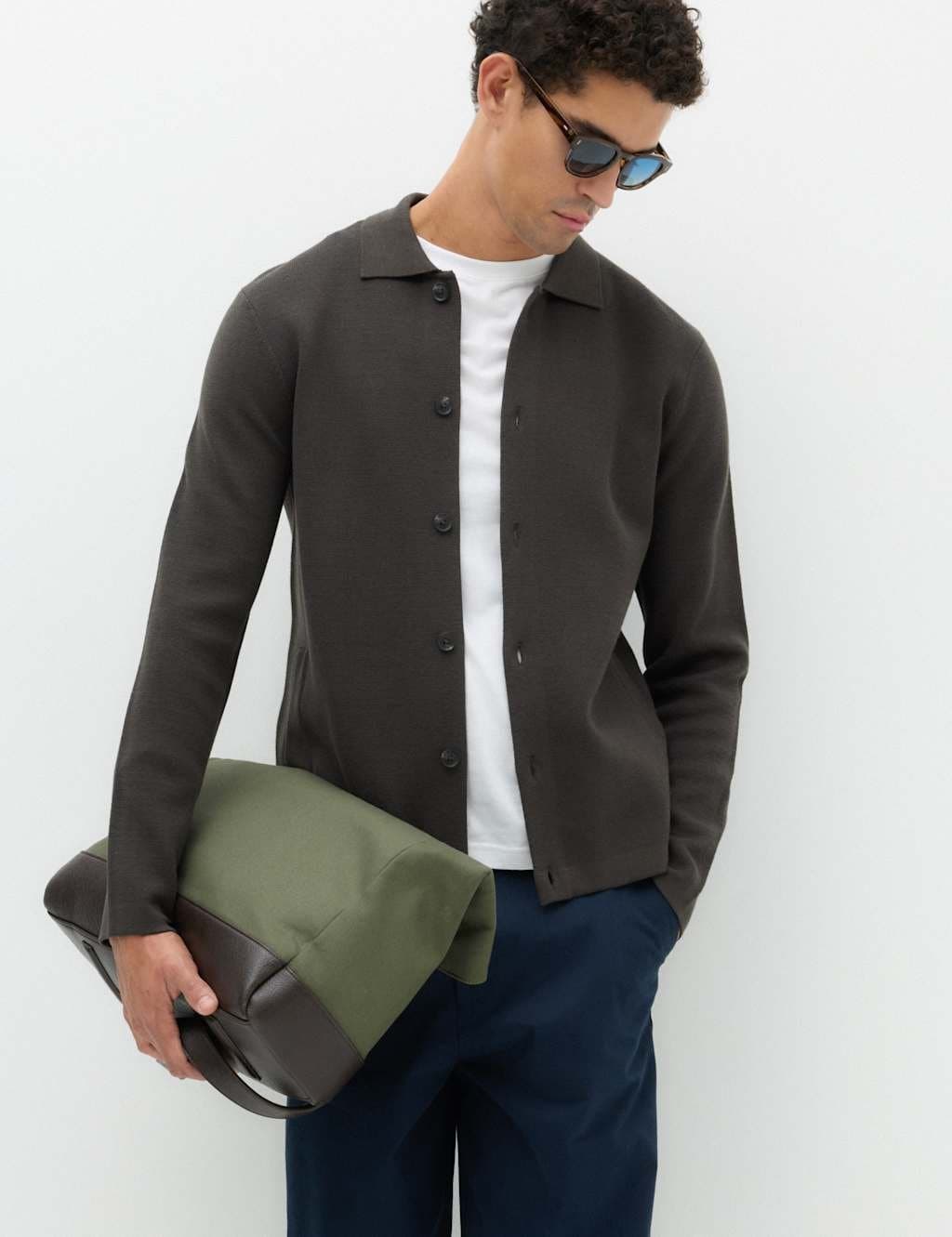 Marks & Spencer M&S Cotton Blend Milano Knit Overshirt Dark Charcoal