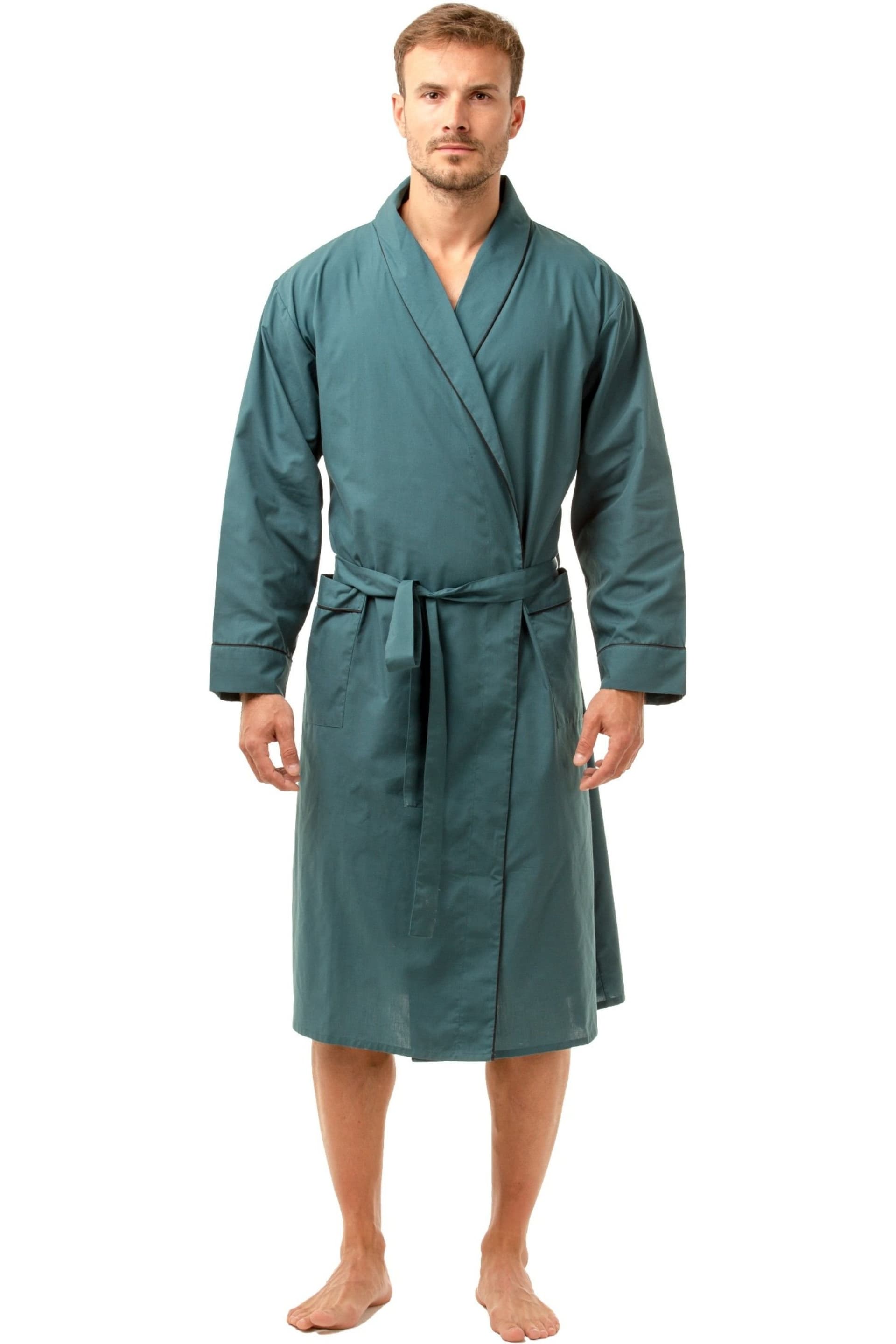 Haigman Haigman Men's Men's Cotton Blend Easy Care Shawl Collar Dressing Gown in Teal