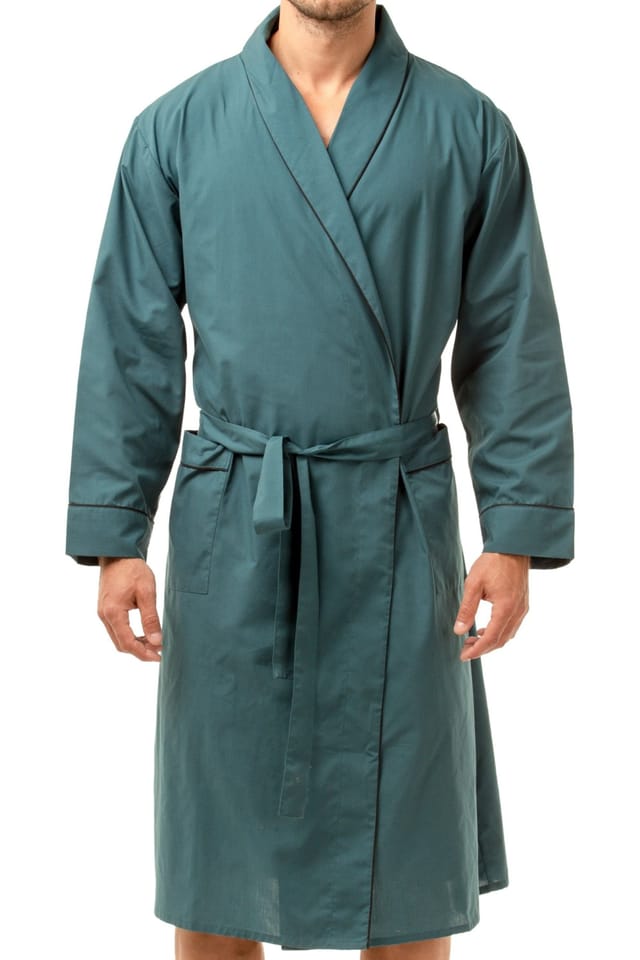 Haigman Haigman Men's Men's Cotton Blend Easy Care Shawl Collar Dressing Gown in Teal - 3