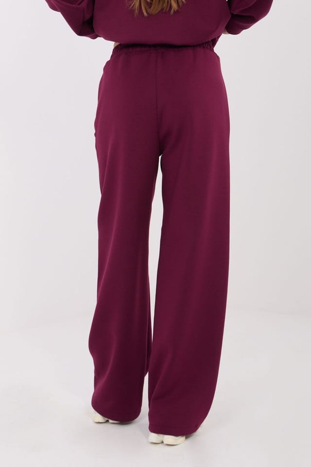 Love Lace Love Lace Women's High Waist Wide Leg Sweatpants with Tie in Burgundy - 3