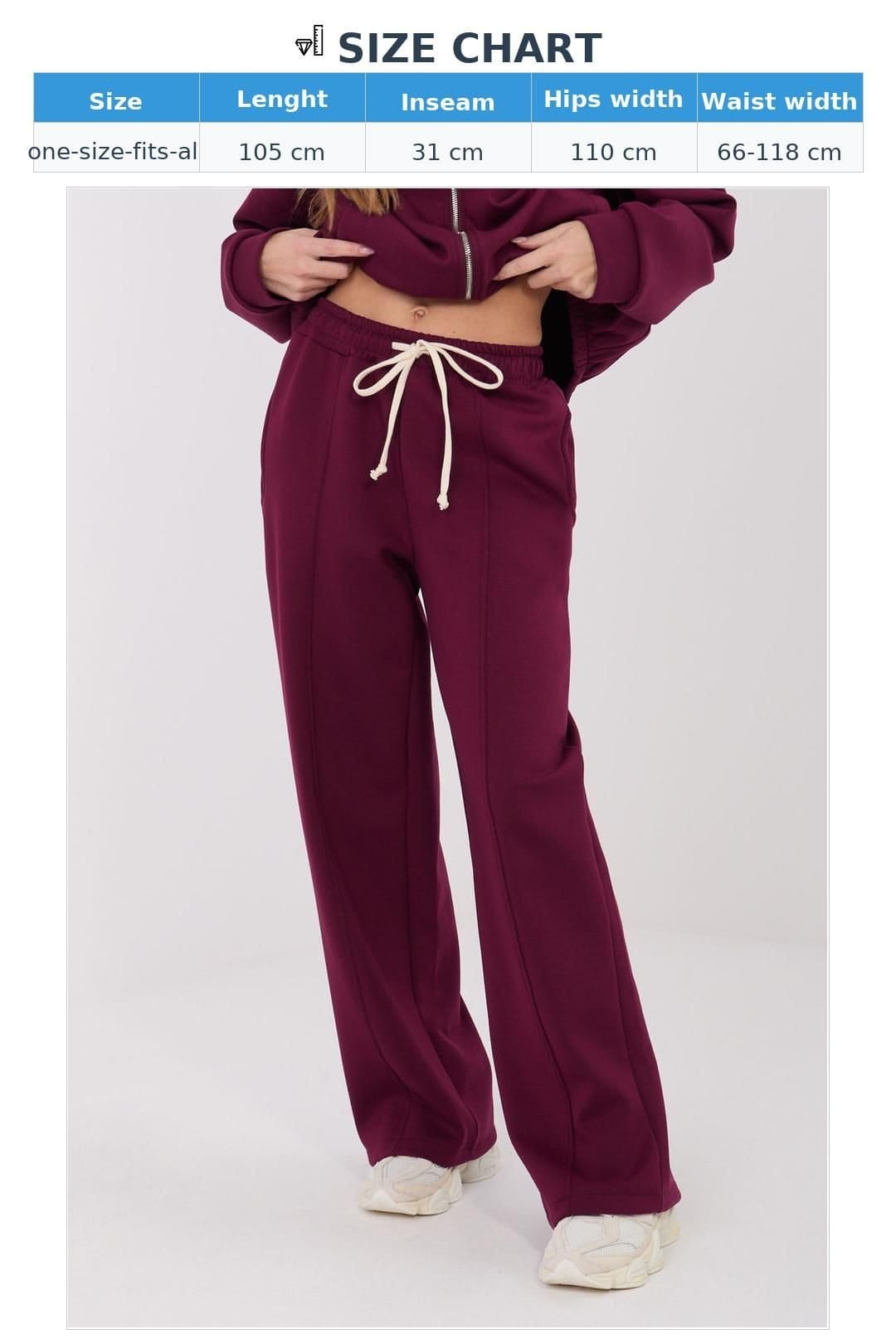 Love Lace Love Lace Women's High Waist Wide Leg Sweatpants with Tie in Burgundy - 4