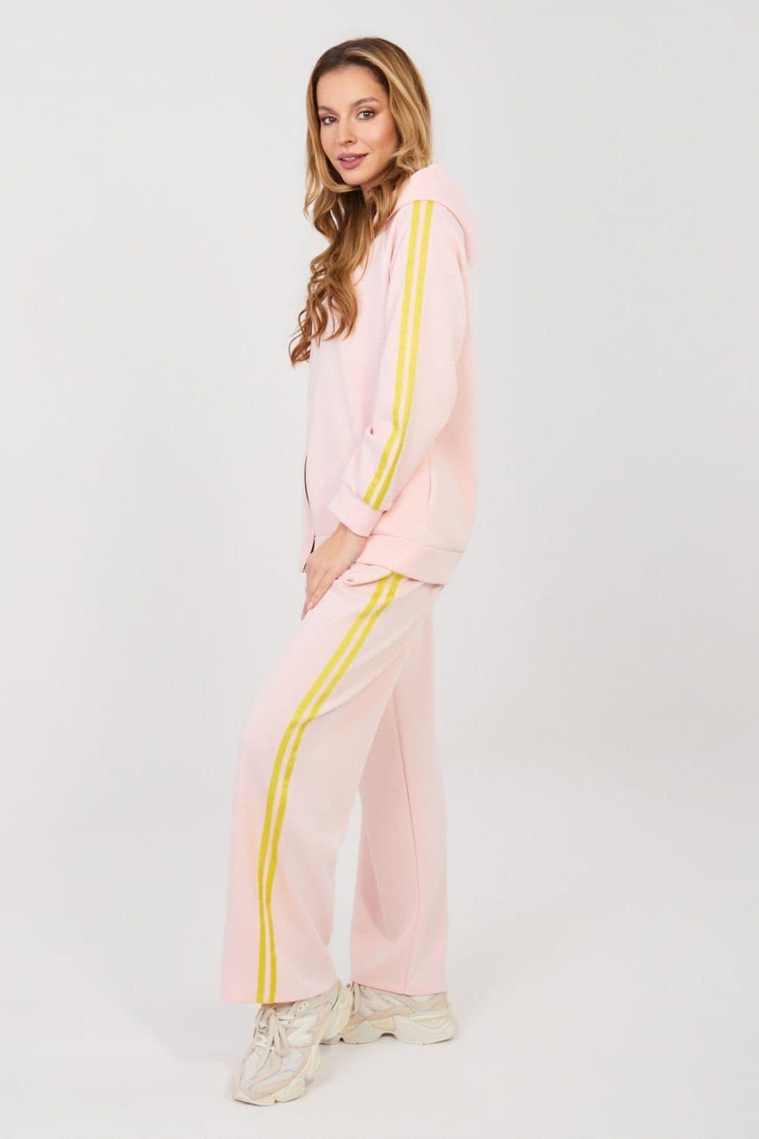 Love Lace Love Lace Women's Stripe Zip Hoodie & Wide Leg Pants Set in Pink