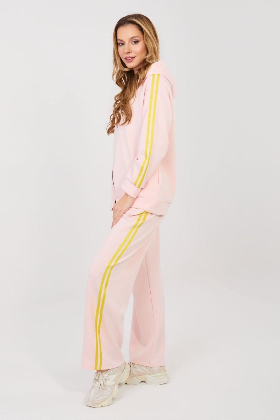 Love Lace Love Lace Women's Stripe Zip Hoodie & Wide Leg Pants Set in Pink - 1