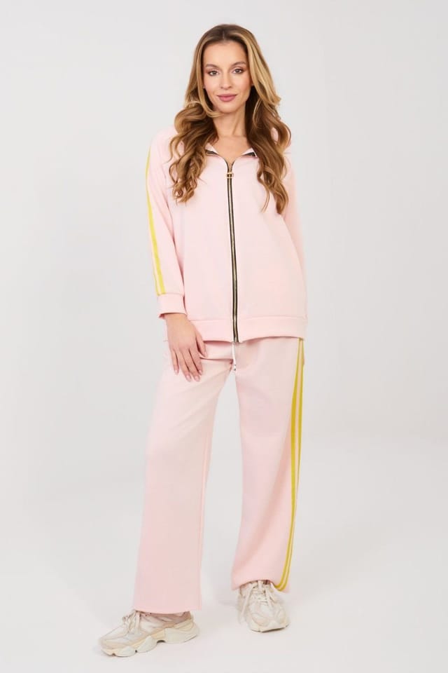 Love Lace Love Lace Women's Stripe Zip Hoodie & Wide Leg Pants Set in Pink - 3