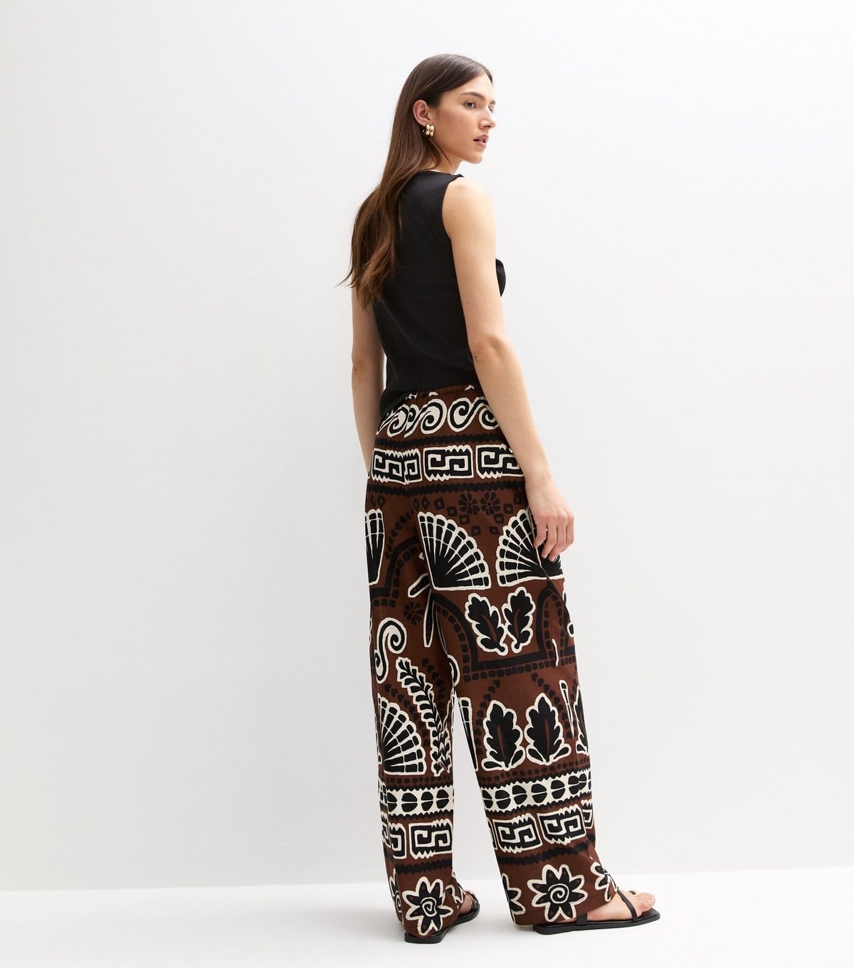 New Look Women's Brown Palm Tree Print Wide Leg Trousers New Look - 4