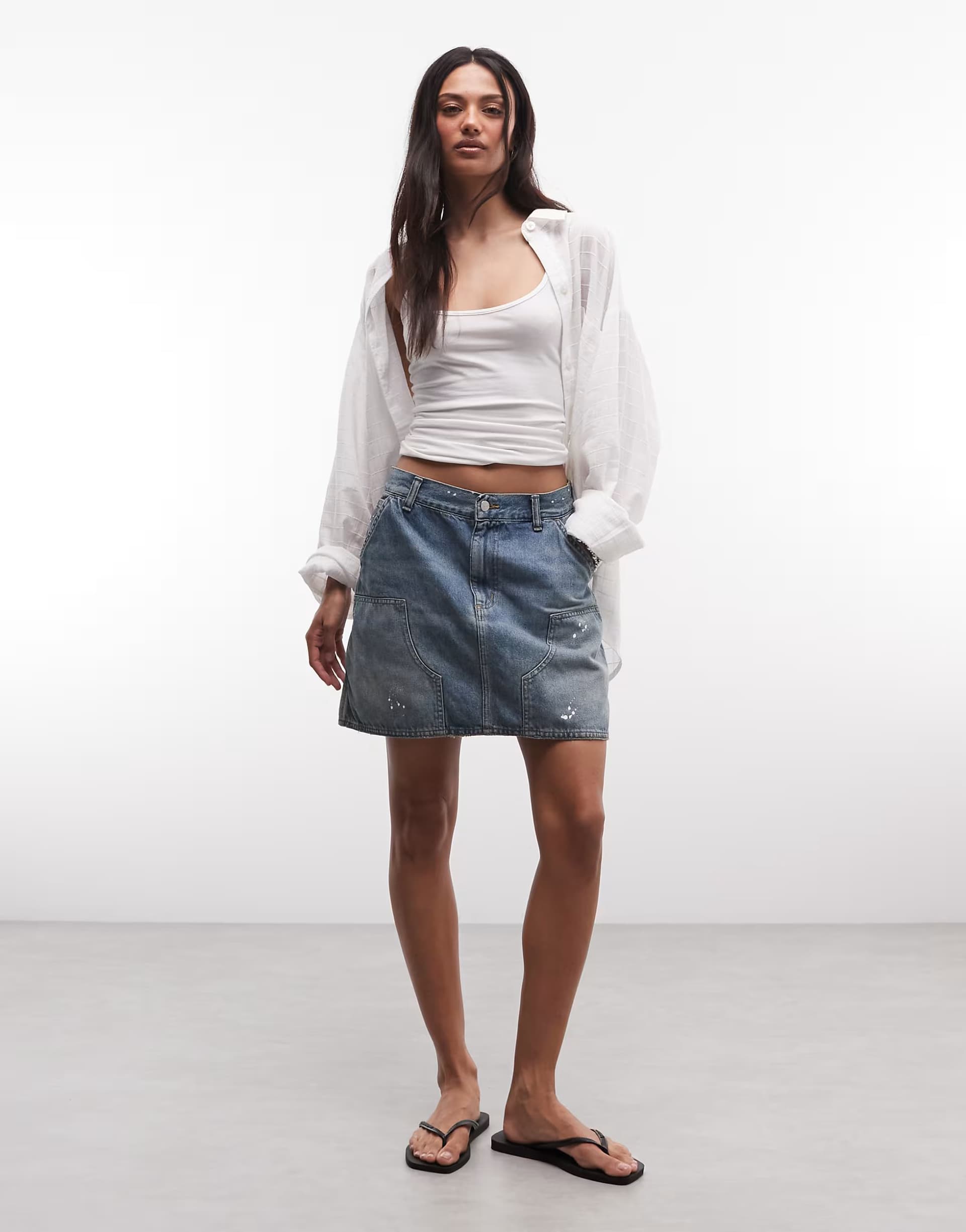 ASOS Carhartt WIP maeve double knee denim mini skirt with paint splatter effect in dirty blue wash