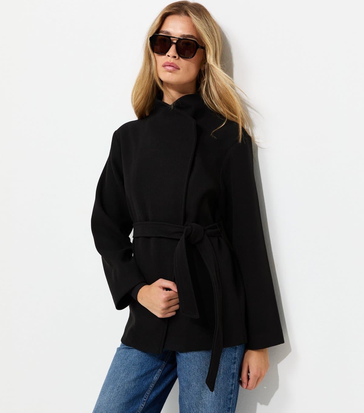 New Look Women's Tall Black Belted Wrap Coat New Look