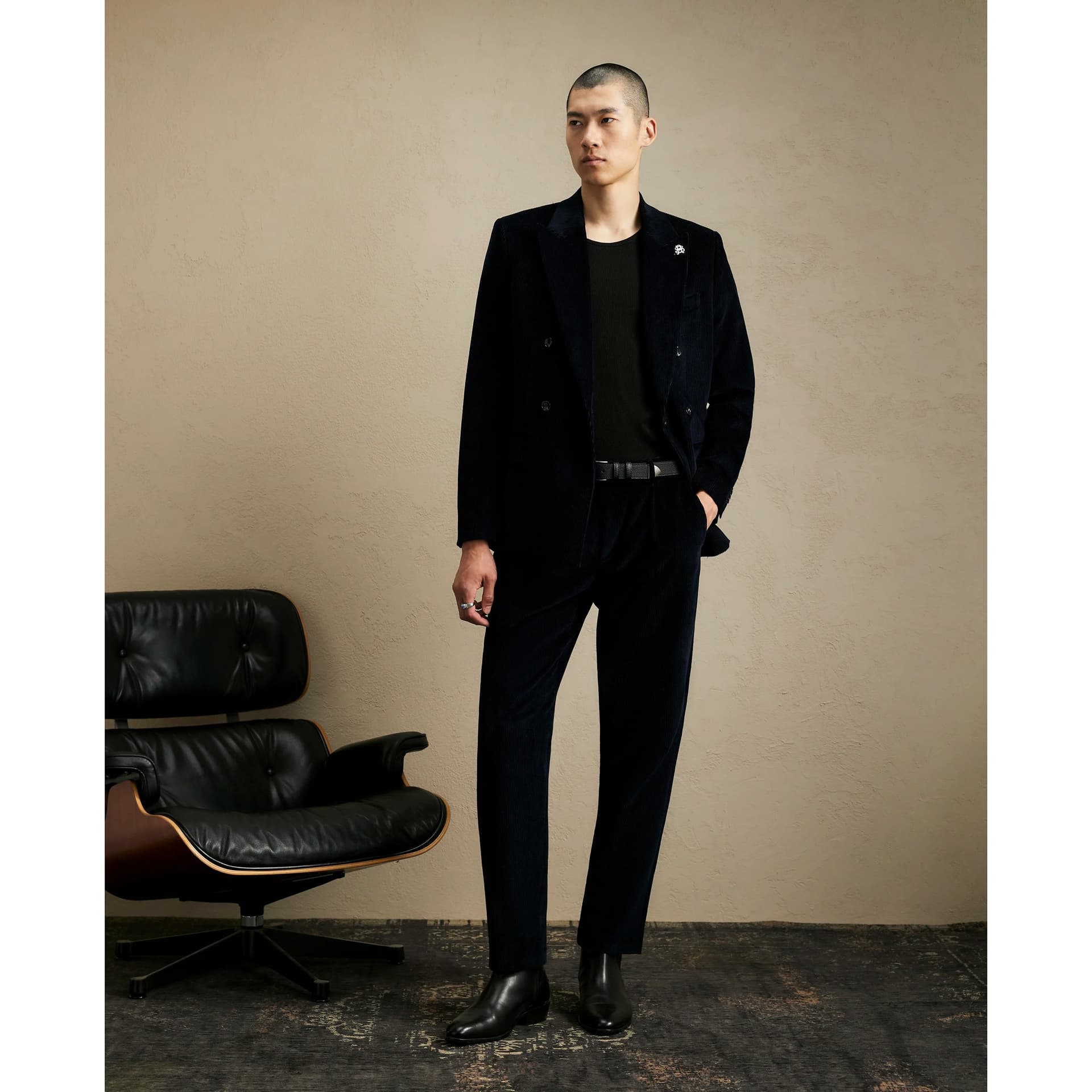 River Island Mens River Island Navy Slim Fit Corduroy Suit Trousers