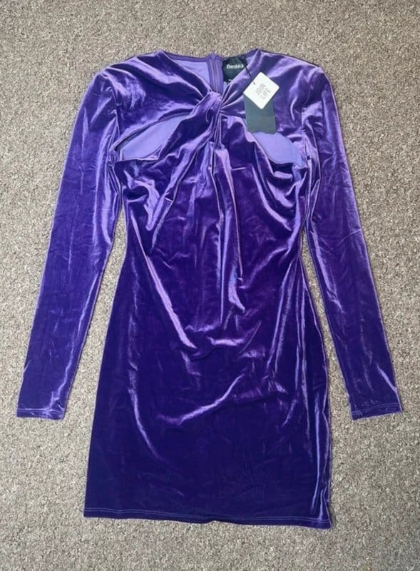 Bershka Purple Velvet Bodycon Dress With Shoulder Pads