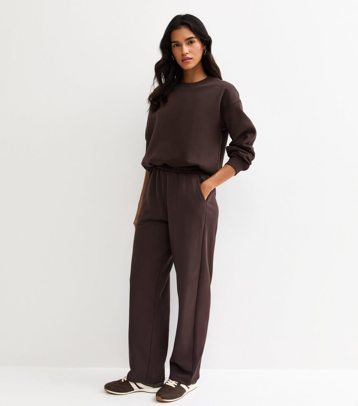 New Look Women's Dark Brown Tapered Wide Leg Joggers New Look