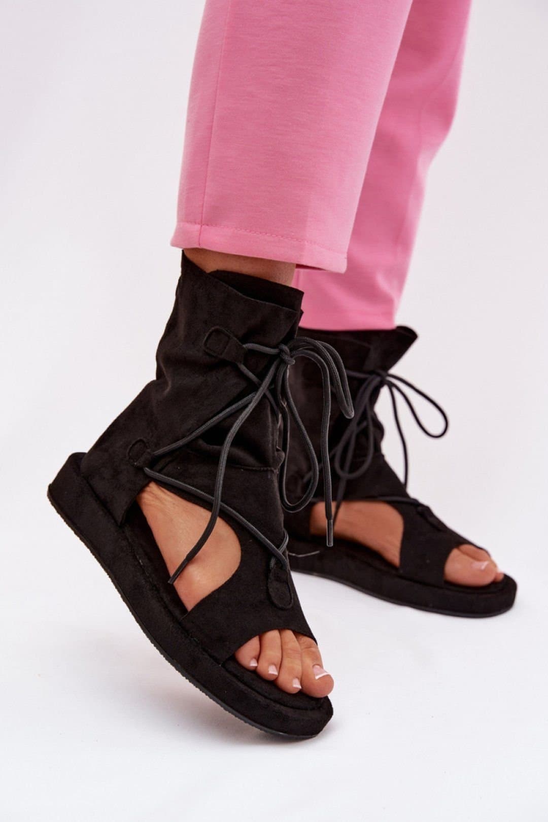 Love Lace Love Lace Women's Suede Front Lace Zip Sandals Summer Slip On Comfort Fashion in Black