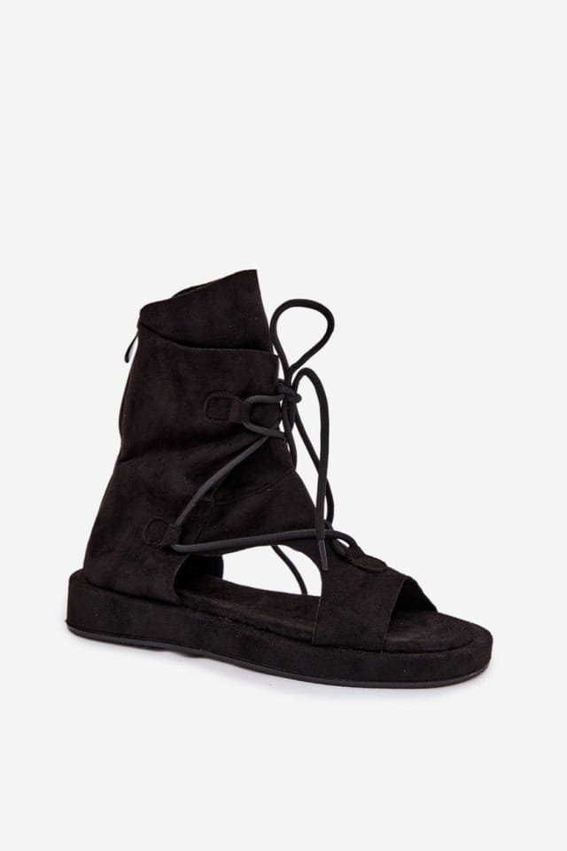 Love Lace Love Lace Women's Suede Front Lace Zip Sandals Summer Slip On Comfort Fashion in Black - 2