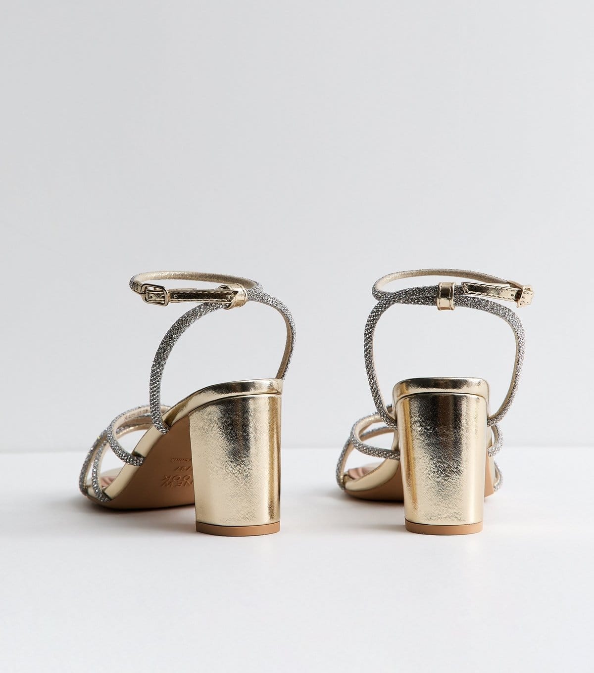 New Look Women's Wide Fit Gold Diamanté Strap Block Heel Sandals Vegan New Look - 4