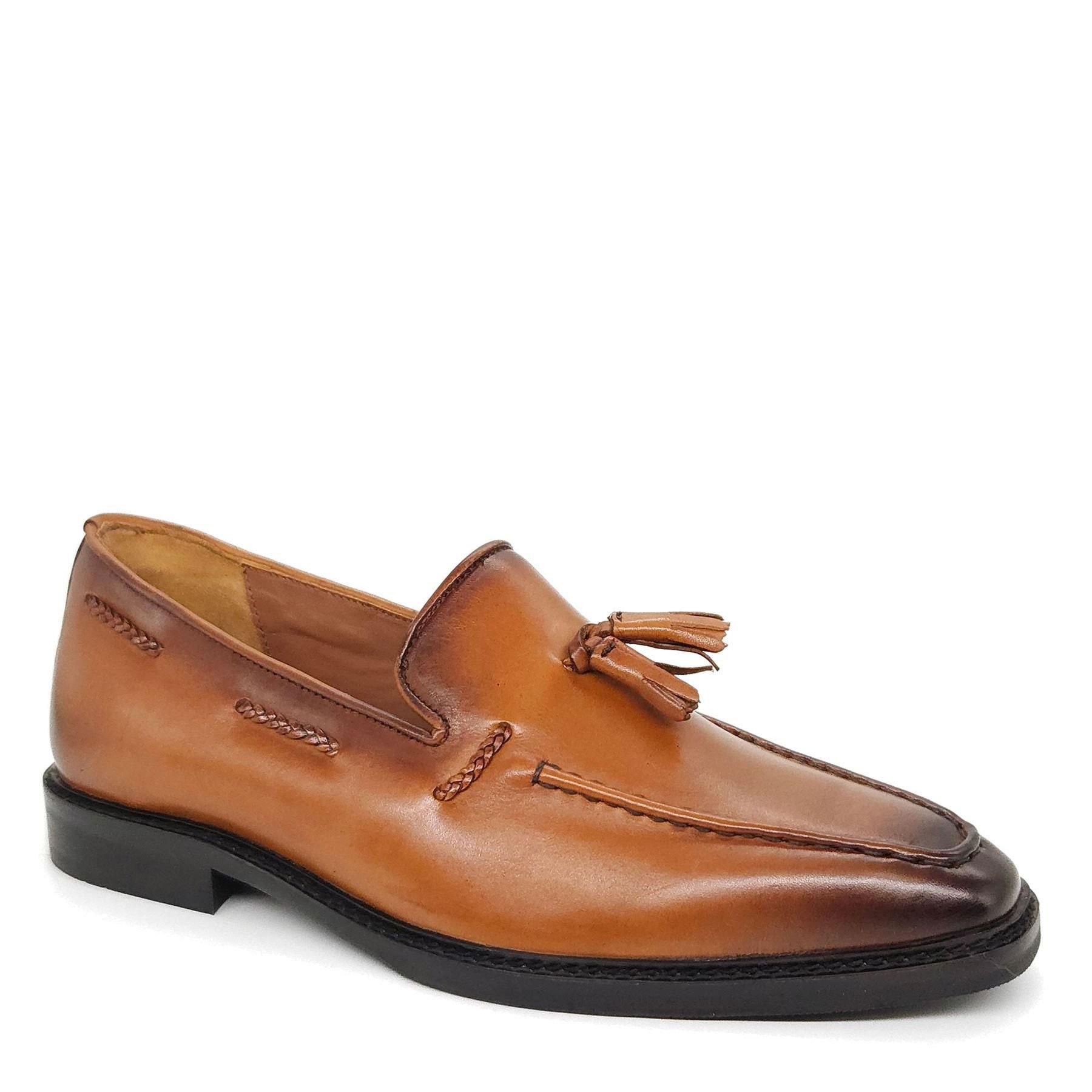 HX London HX London Men's Beddington Leather Slip On Tassel Loafer Shoes in Tan - 4