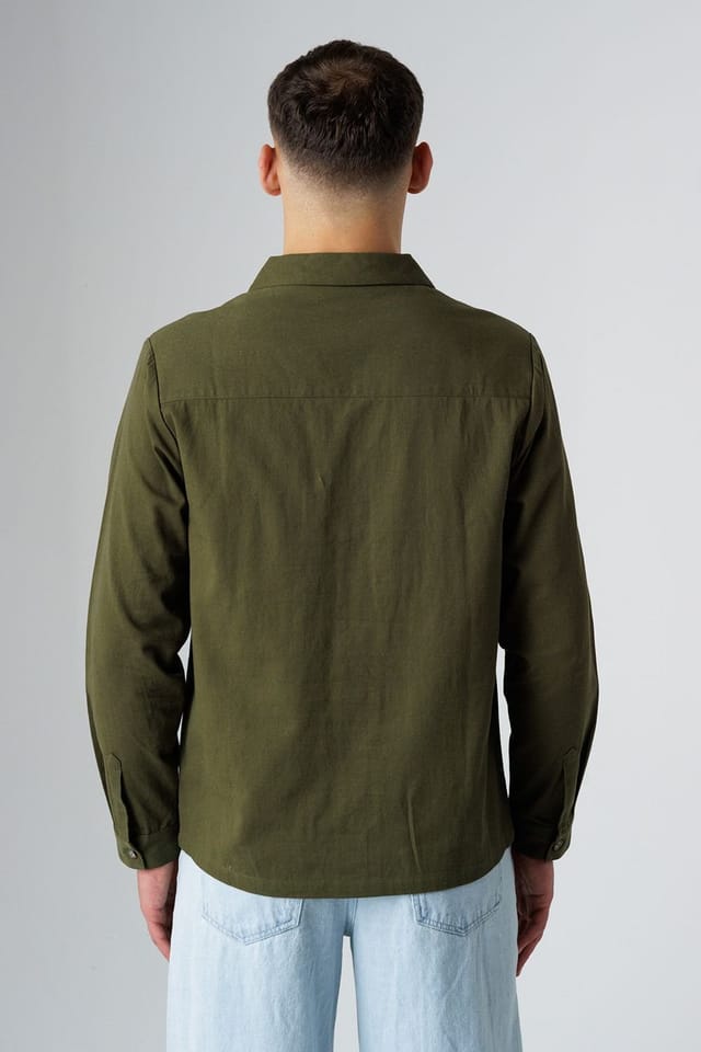 Influence Influence Men's Cotton Utilitarian-Style Revere Collar Long Sleeve Button Shirt in Khaki - 2