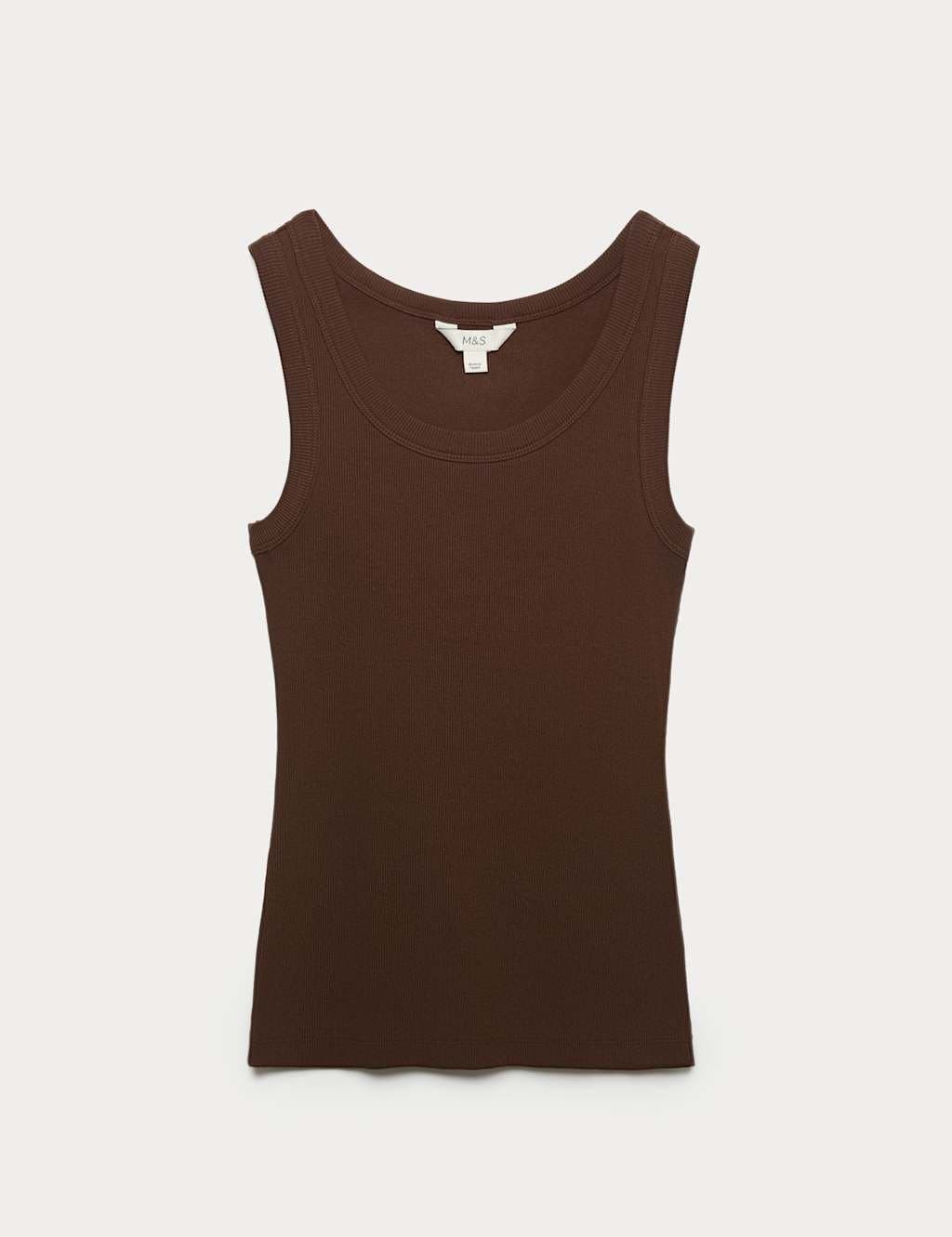 Marks & Spencer M&S Dark Chocolate Cotton Rich Ribbed Slim Fit Vest Top
