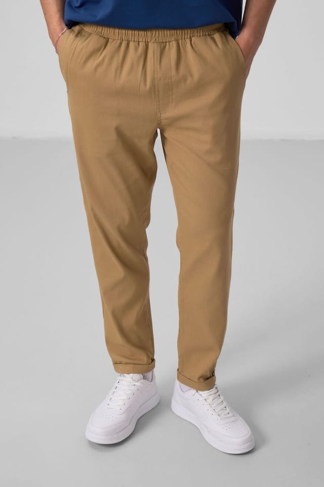 Tommy Life Tommy Life Men's Straight-leg Gabardine Chinos in Camel - 2