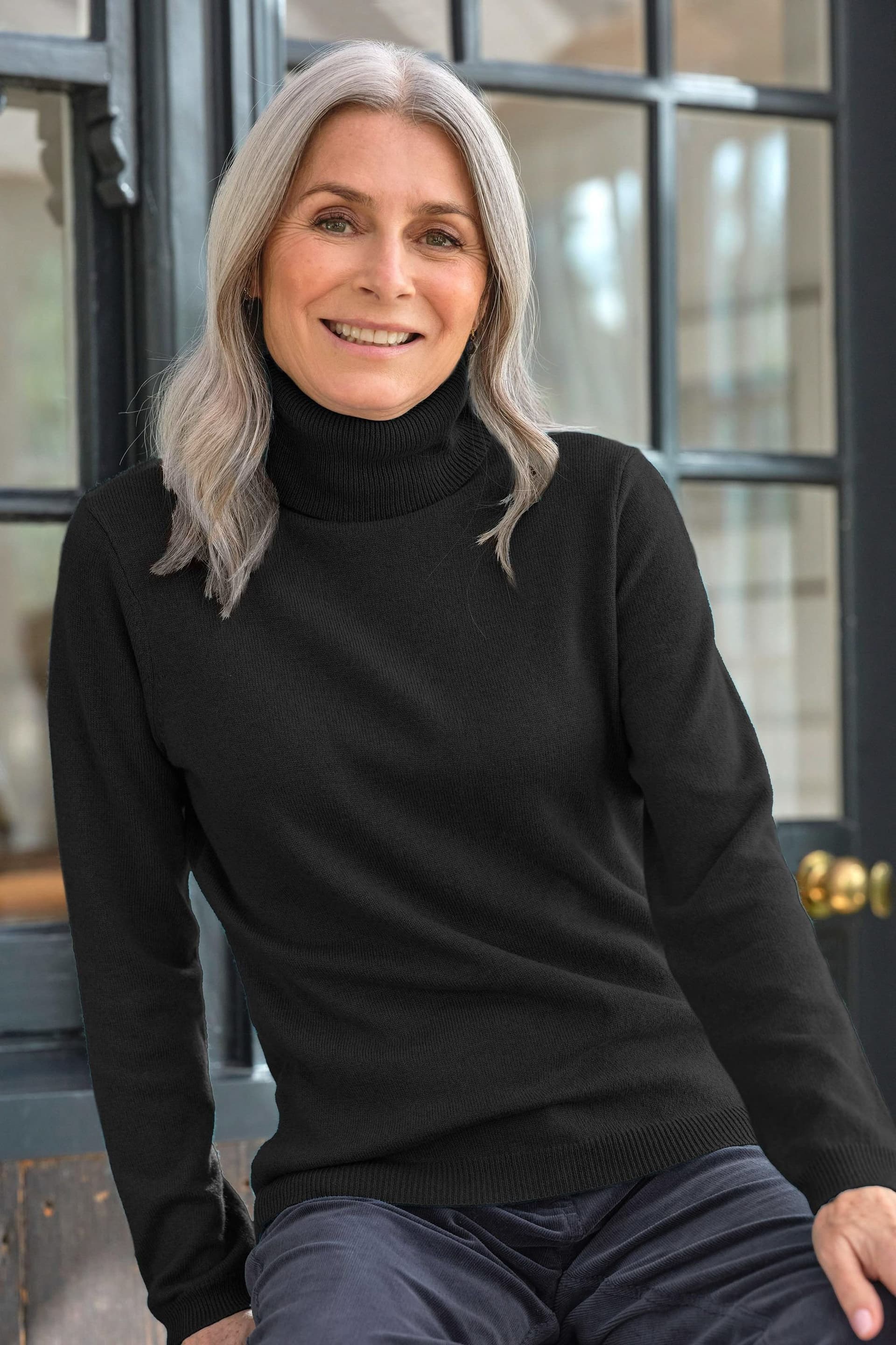 WoolOvers WoolOvers Black Cashmere & Merino Polo Neck Jumper