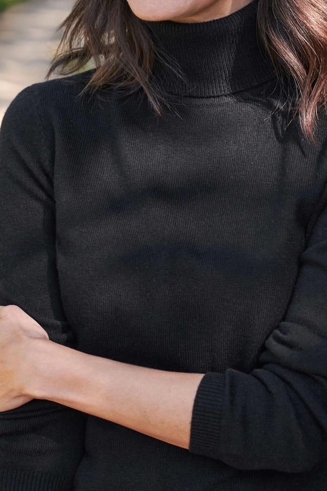 WoolOvers WoolOvers Women's Cashmere & Merino Fitted Polo Neck Jumper Womens in Black - 3
