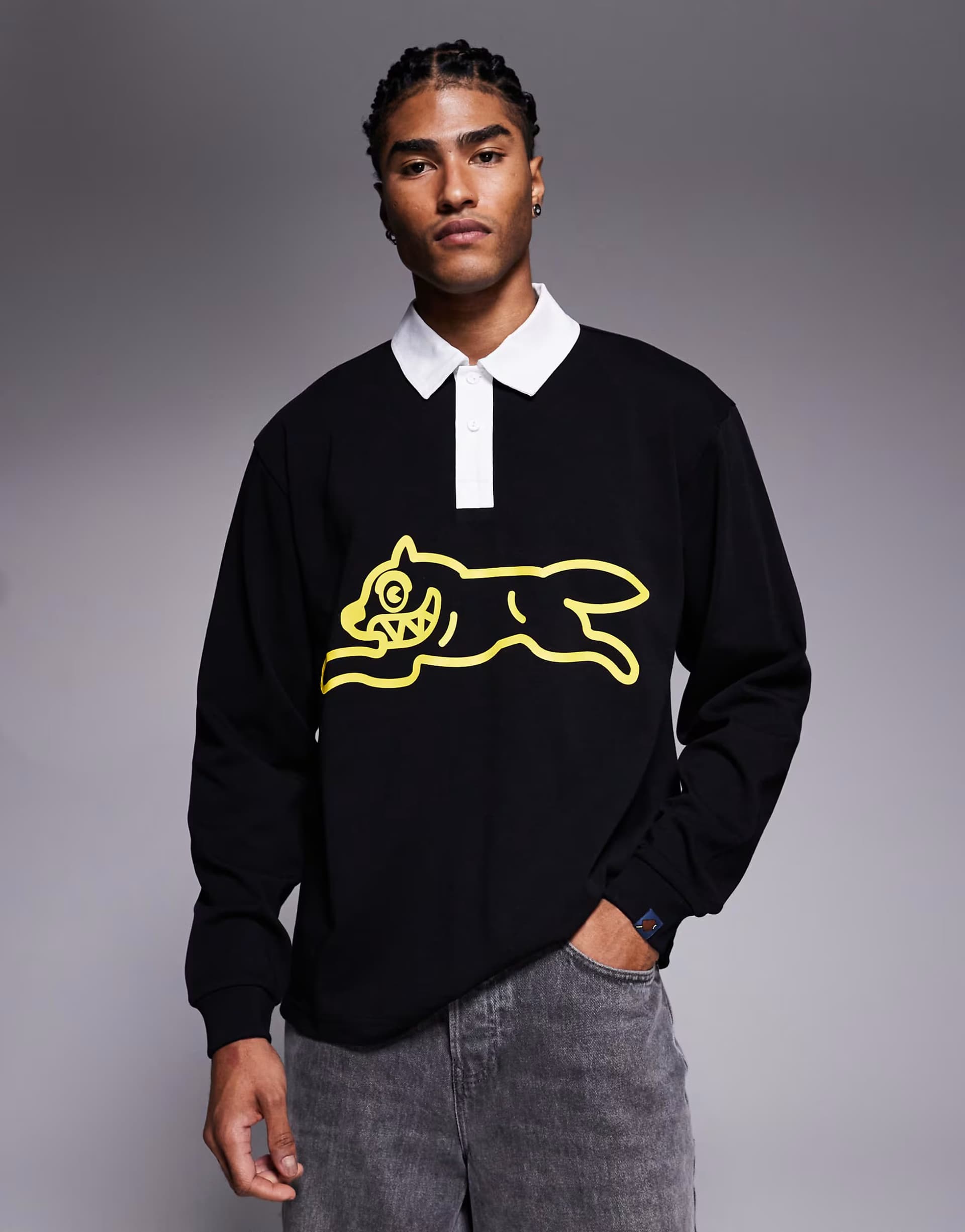 ASOS ICECREAM running dog rugby shirt in black
