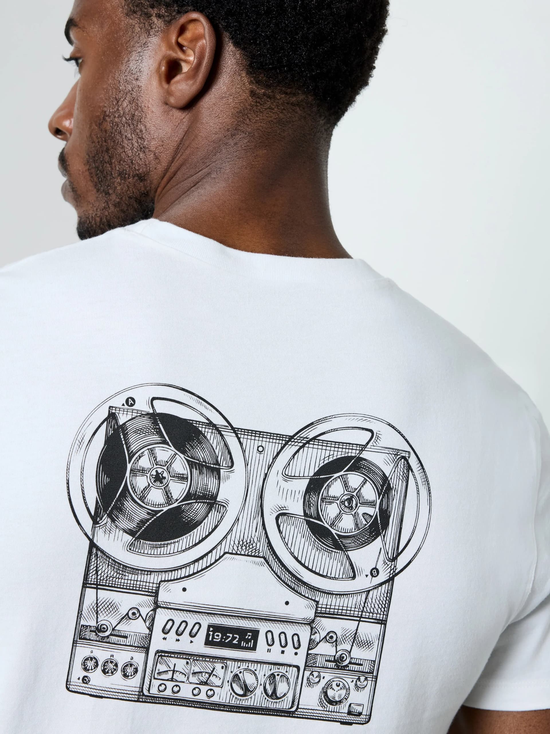 French Connection Short Sleeve Organic Audio Recorder Graphic T-Shirt White/Black