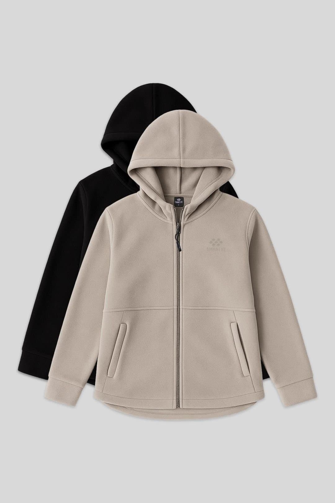 Tommy Life Tommy Life Women's Plush Zip-front Hooded Sweatshirt in Beige