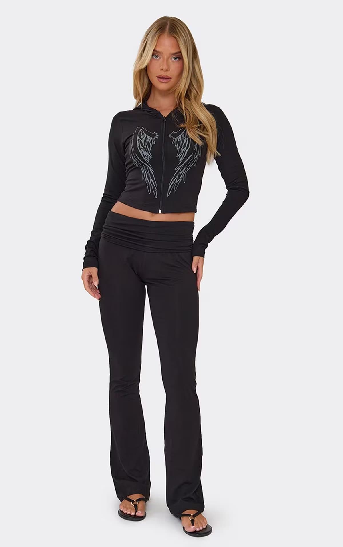 EGO EGO Black Contrast Graphic Detail Hoodie In Black, Women's Size