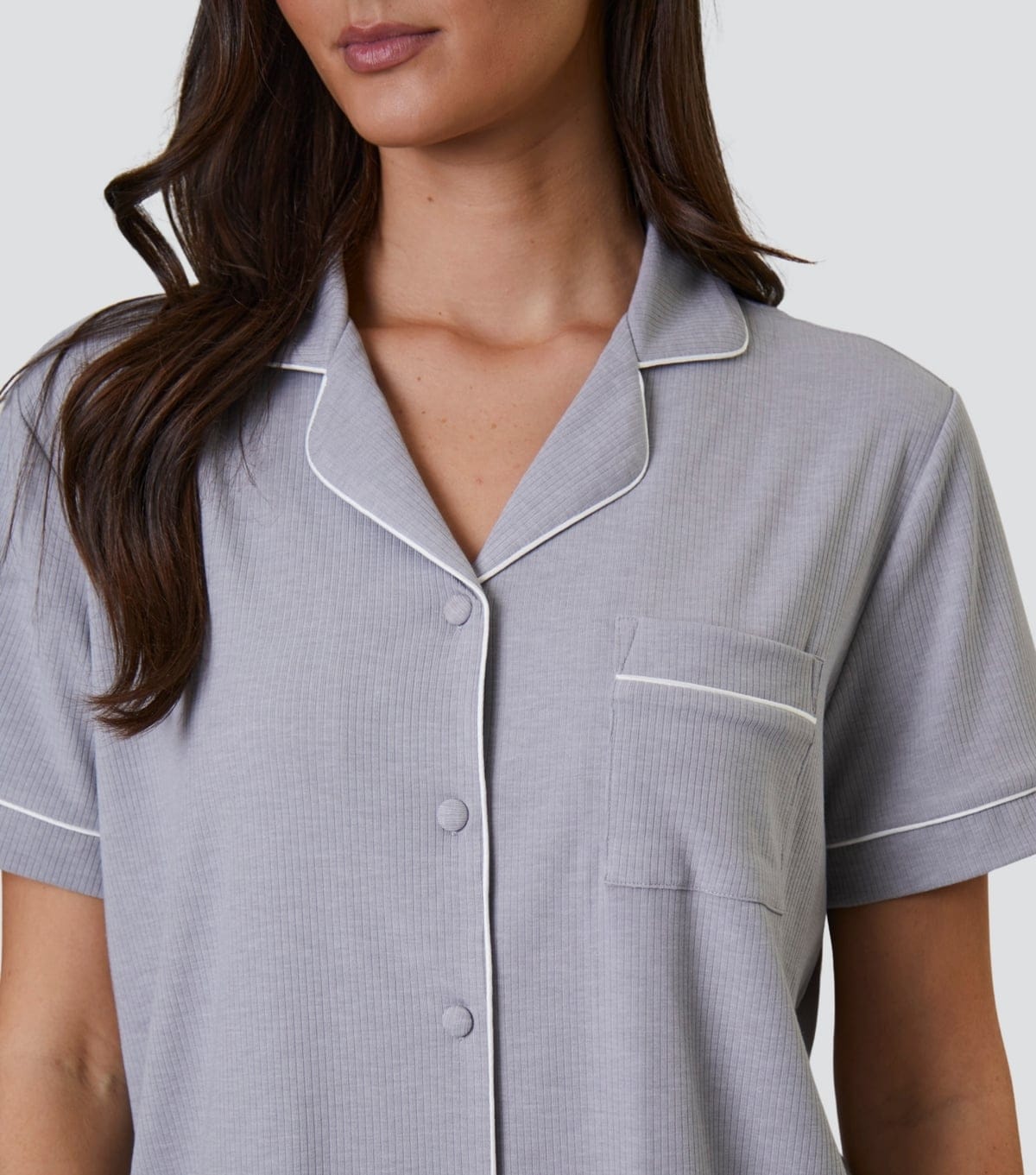 Loungeable Women's Grey Ribbed Shirt and Shorts Pyjama Set Loungeable New Look - 4