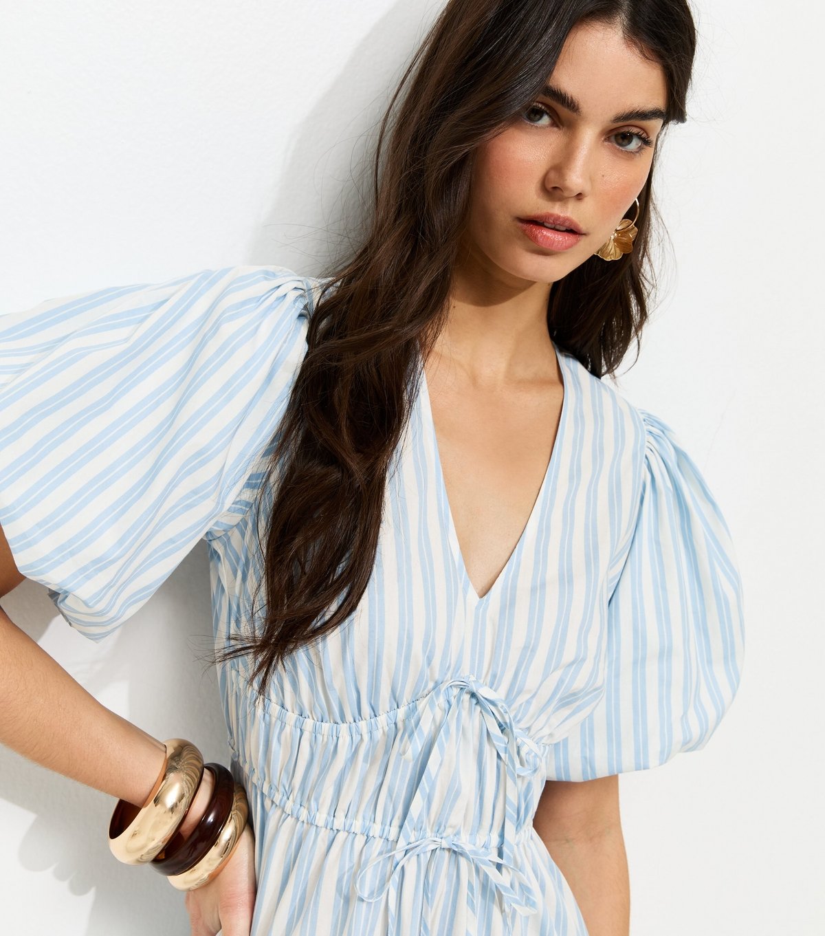 New Look Women's Blue Striped Puff Sleeve Midi Dress New Look - 2