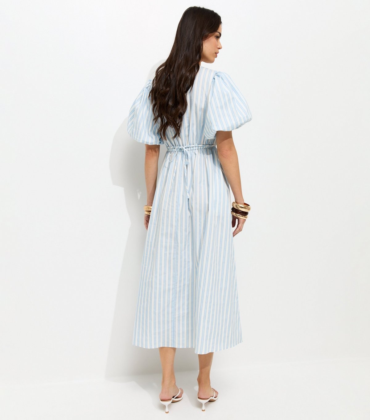 New Look Women's Blue Striped Puff Sleeve Midi Dress New Look - 4