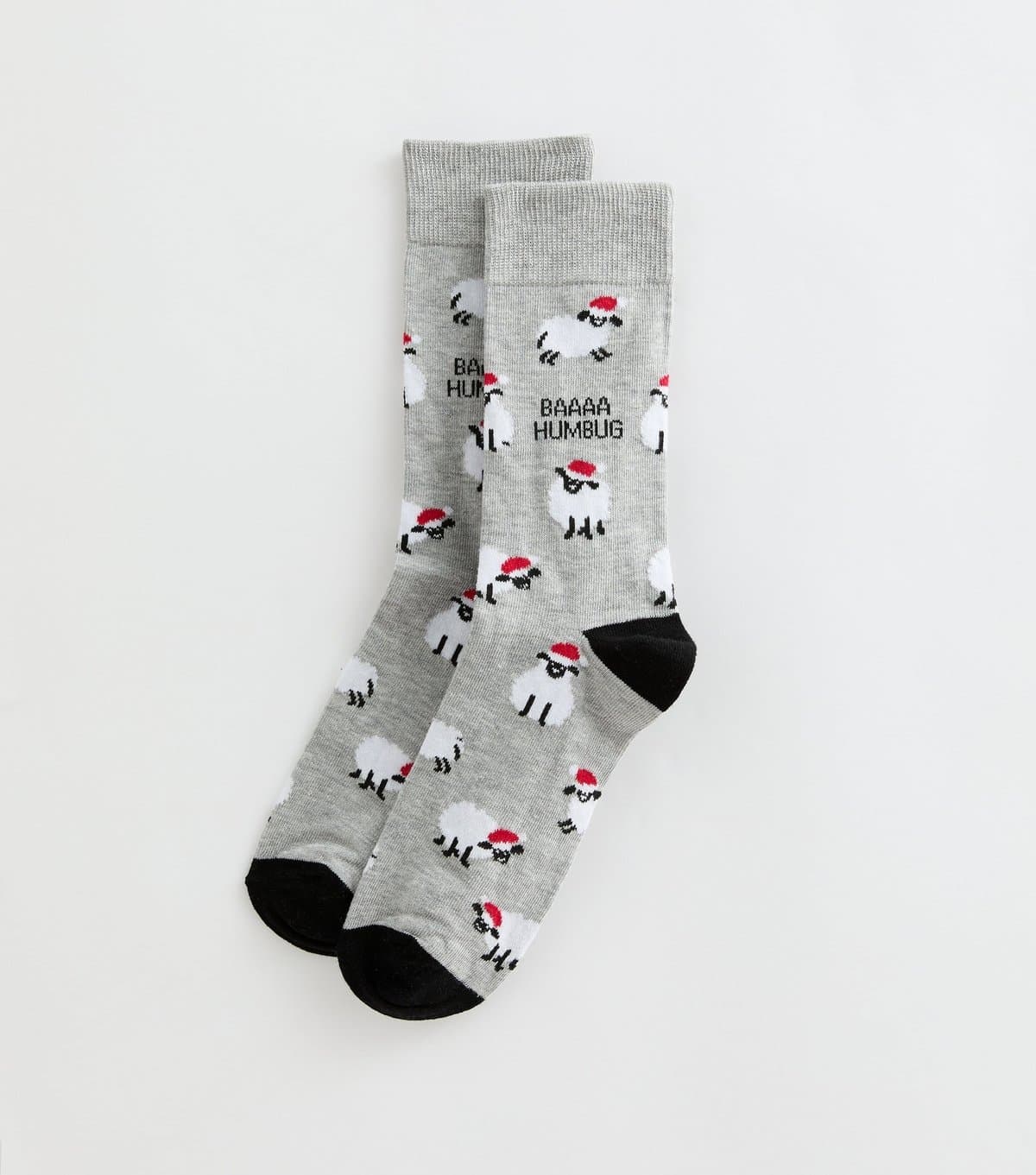 New Look Men's Grey Marl Cotton Rich Christmas Baaa Humbug Ankle Socks New Look
