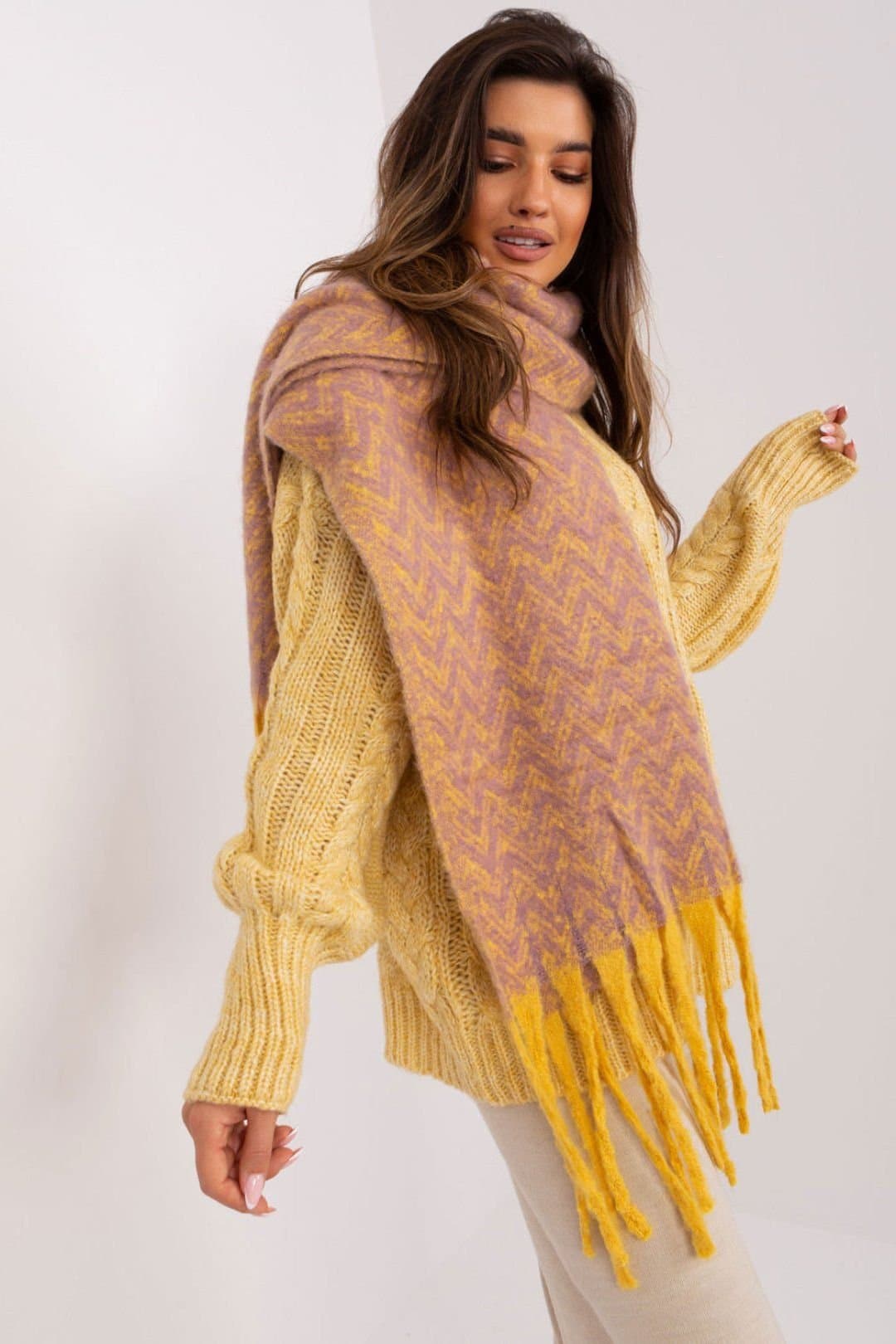 Love Lace Love Lace Women's Long Geometric Pattern Scarf with Tassels for Fall Winter in Pink