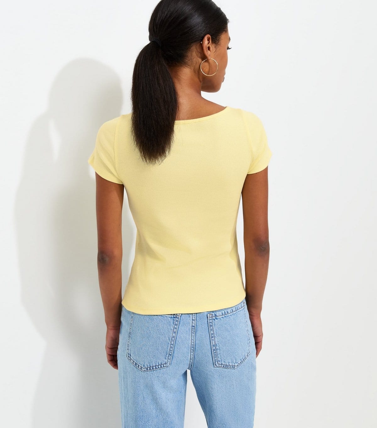 New Look Women's Light Yellow Cotton Rich Button Through Baby Tee T-Shirt New Look - 4