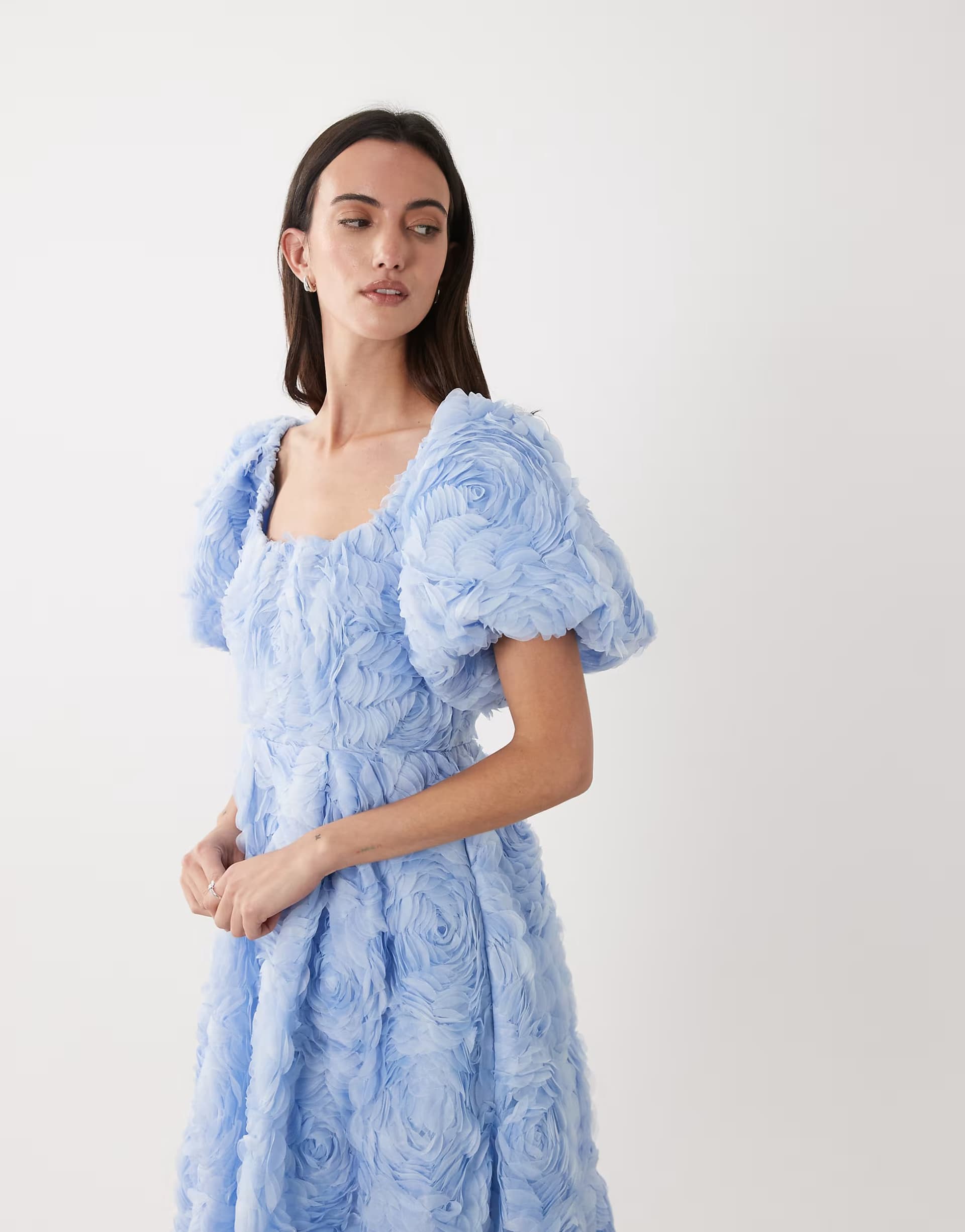 ASOS Dream Sister Jane floral tulle puff sleeve midaxi dress in blue
