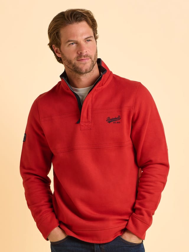 Brakeburn Brakeburn Men's Worbarrow Quarter Zip Sweatshirt in Red - 2