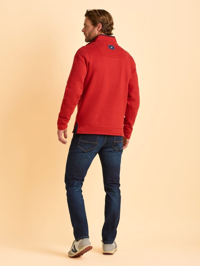 Brakeburn Brakeburn Men's Worbarrow Quarter Zip Sweatshirt in Red - 3