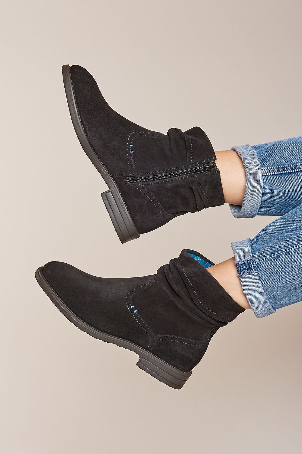 Moshulu Moshulu Women's 'Pipistrelle 3' Ruched Suede Pixie Ankle Boots in Black - 3