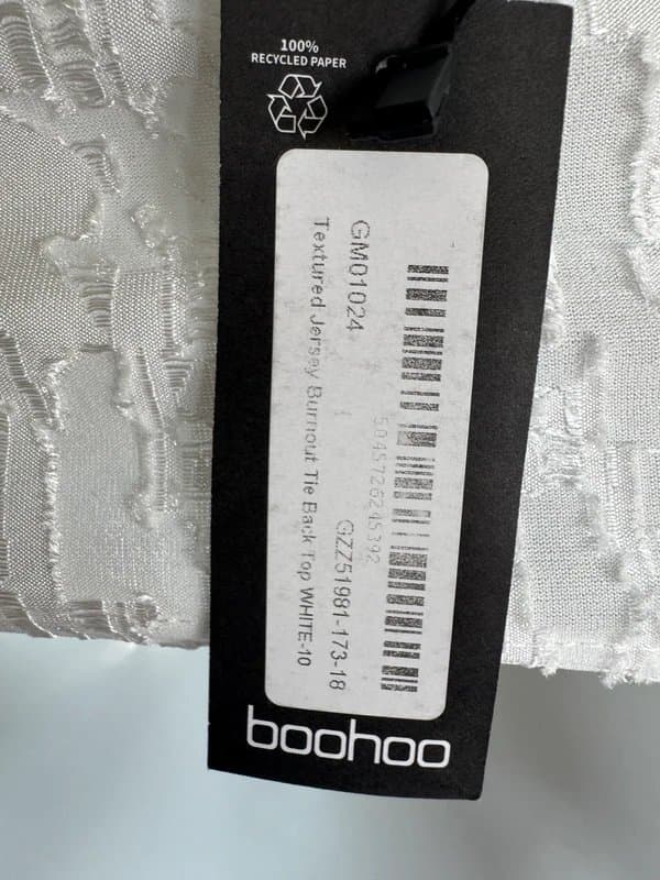 Boohoo Boohoo White Textured Jacquard Strapless Top | Scarf Hem Tube Top size 10