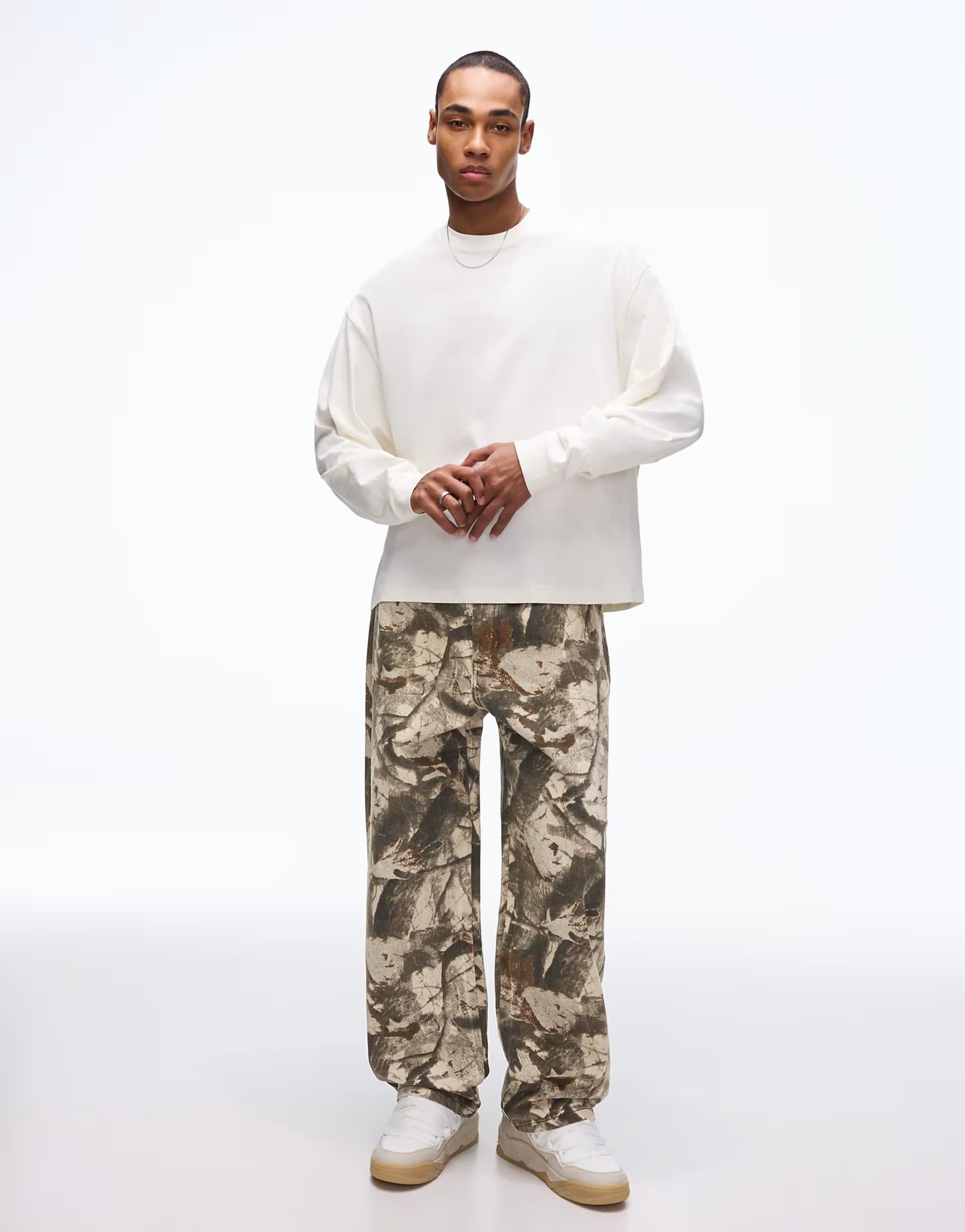 ASOS Bershka Super baggy print trousers in brown