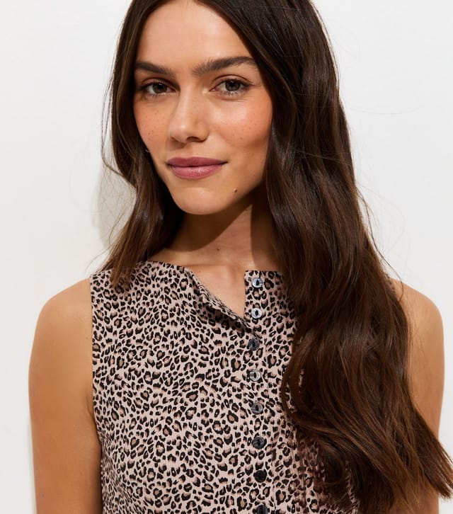 New Look Women's Petite Brown Leopard Print Button Through Top New Look - 2
