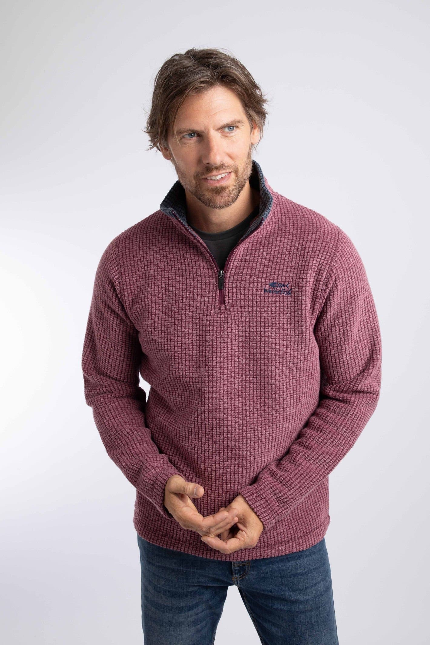 Weird Fish Weird Fish Men's Newark 1/4 Zip Grid Fleece in Raspberry